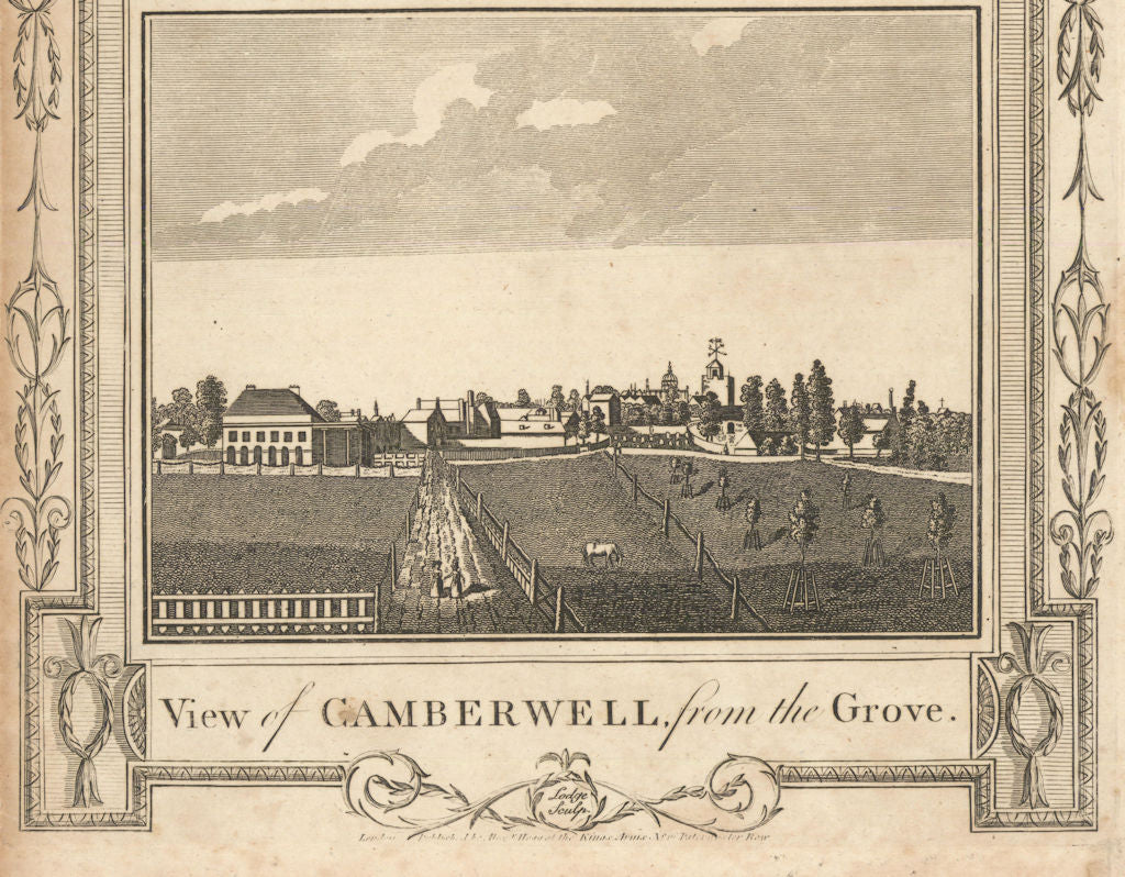 View of Camberwell from the Grove, with old St Giles church. WALPOOLE 1794